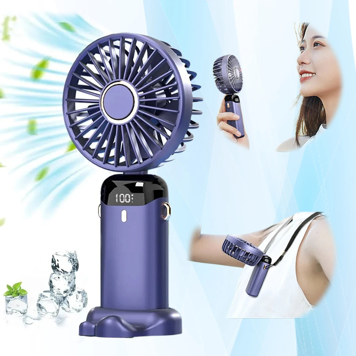 USB Rechargeable Mini Portable neck Fan: Foldable, 5 Speed outdoor Air Cooler